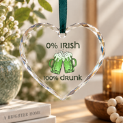 0 Percent Irish Beer Drinker Funny Gift Glass Ornament - Material: Heart Glass Ornament