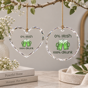 0 Percent Irish Beer Drinker Funny Gift Glass Ornament - Material: Heart Glass Ornament