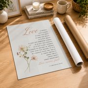 1 Corinthians 13 4 8 Love Is Patient Love Is Kind Love Never Fails Bible Verse Wall Art, Modern Christian Floral Minimalist Poster Wall Art, Modern Wall Decor, 12x18 UNFRAMED - Format: Rolled Canvas