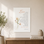 1 Corinthians 13 4 8 Love Is Patient Love Is Kind Love Never Fails Bible Verse Wall Art, Modern Christian Floral Minimalist Poster Wall Art, Modern Wall Decor, 12x18 UNFRAMED - Format: Unframed Paper Poster
