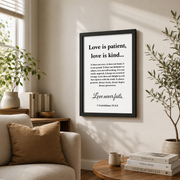 1 Corinthians 13 Love Is Patient Christian Wall Art, Black White Poster - Format: Black Framed Poster