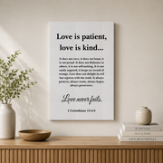 1 Corinthians 13 Love Is Patient Christian Wall Art, Black White Poster - Format: Stretched Canvas