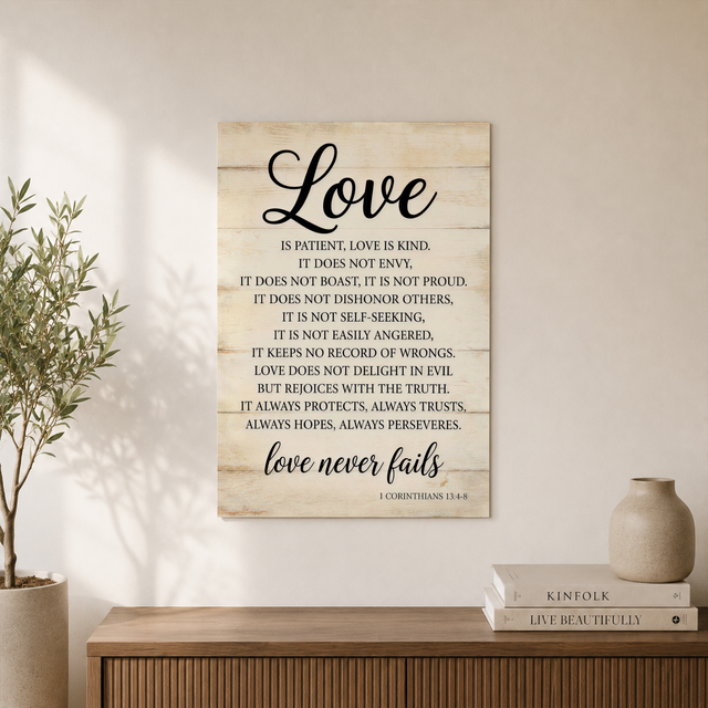1 Corinthians 13 Love Is Patient Christian Wall Art, Rustic Scripture Poster - Format: Unframed Paper Poster