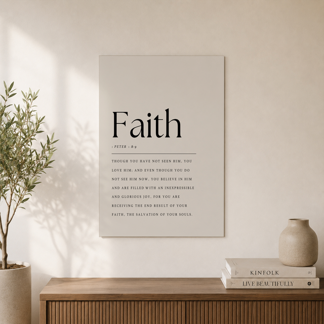 1 Peter 1:8-9 Faith Definition Christian Wall Art, Modern Scripture Poster - Format: Unframed Paper Poster