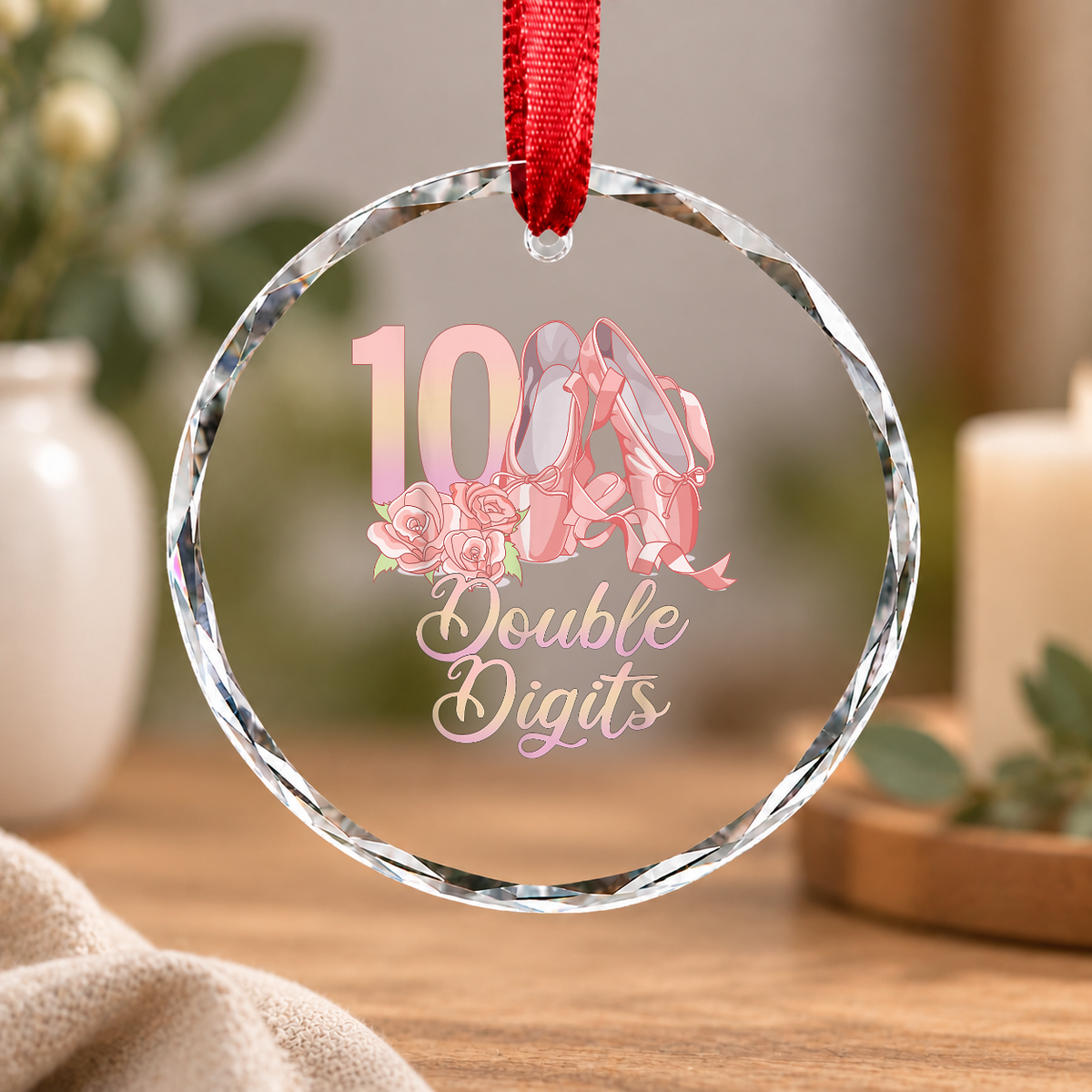 10th Birthday Ballerina Ballet Dancer Double Digits Gift Glass Ornament - Material: Circle Glass Ornament