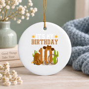 10th Birthday Cowboy Western Theme Party Gift Glass Ornament - Material: Circle Ceramic Ornament