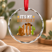 10th Birthday Cowboy Western Theme Party Gift Glass Ornament - Material: Circle Glass Ornament