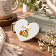 10th Birthday Cowboy Western Theme Party Gift Glass Ornament - Material: Heart Ceramic Ornament