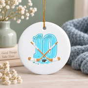 10th Birthday Hockey Ice Cream Drip Celebration Keepsake Glass Ornament - Material: Circle Ceramic Ornament