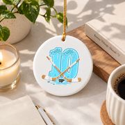 10th Birthday Hockey Ice Cream Drip Celebration Keepsake Glass Ornament - Material: Circle Ceramic Ornament