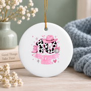 10th Birthday Rodeo Cowgirl Western Celebration Keepsake Glass Ornament - Material: Circle Ceramic Ornament