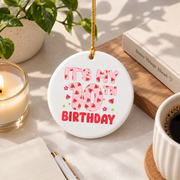 10th Birthday Watermelon Sweet Fruit Celebration Keepsake Glass Ornament - Material: Circle Ceramic Ornament