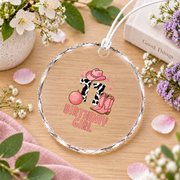 11th Birthday Cow Pattern Cowgirl Birthday Gift Glass Ornament - Material: Circle Glass Ornament