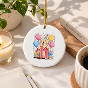 11th Birthday Golden Retriever Dog Lover Celebration Glass Ornament - Material: Circle Ceramic Ornament