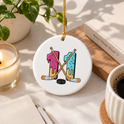 11th Birthday Hockey Ice Cream Drip Party Gift Glass Ornament - Material: Circle Ceramic Ornament