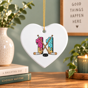11th Birthday Hockey Ice Cream Drip Party Gift Glass Ornament - Material: Heart Ceramic Ornament