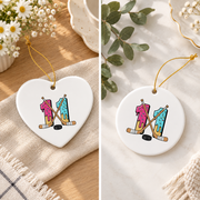 11th Birthday Hockey Ice Cream Drip Party Gift Glass Ornament - Material: Heart Ceramic Ornament