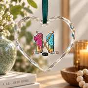 11th Birthday Hockey Ice Cream Drip Party Gift Glass Ornament - Material: Heart Glass Ornament