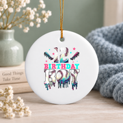 12th Birthday Baseball Ice Cream Drip Celebration Glass Ornament - Material: Circle Ceramic Ornament