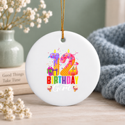 12th Birthday Ice Cream Party Celebration Keepsake Glass Ornament - Material: Circle Ceramic Ornament