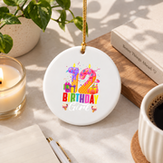 12th Birthday Ice Cream Party Celebration Keepsake Glass Ornament - Material: Circle Ceramic Ornament
