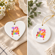 12th Birthday Ice Cream Party Celebration Keepsake Glass Ornament - Material: Heart Ceramic Ornament