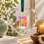 12th Birthday Ice Cream Party Celebration Keepsake Glass Ornament - Material: Heart Glass Ornament