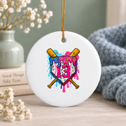 13th Birthday Baseball Ice Cream Drip Teen Gift Glass Ornament - Material: Circle Ceramic Ornament