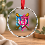 13th Birthday Baseball Ice Cream Drip Teen Gift Glass Ornament - Material: Circle Glass Ornament