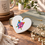 13th Birthday Baseball Ice Cream Drip Teen Gift Glass Ornament - Material: Heart Ceramic Ornament