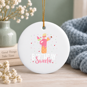 1st Birthday Sweet Ice Cream Celebration Keepsake Glass Ornament - Material: Circle Ceramic Ornament