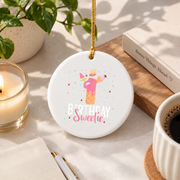 1st Birthday Sweet Ice Cream Celebration Keepsake Glass Ornament - Material: Circle Ceramic Ornament