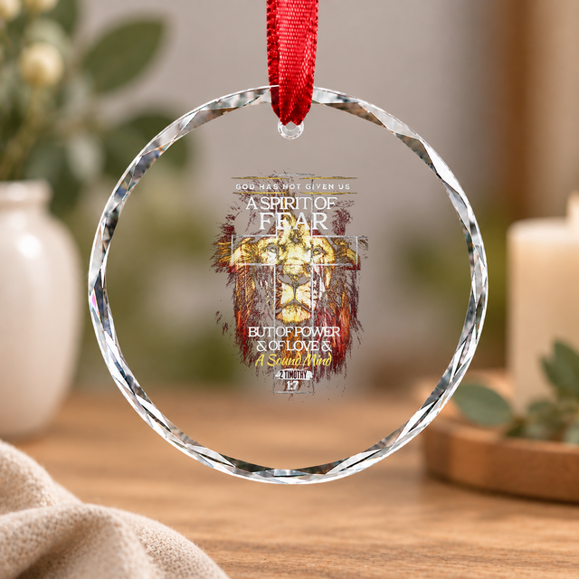 2 Timothy 1:7 Bible Verse Cross Glass Ornament - Material: Circle Glass Ornament