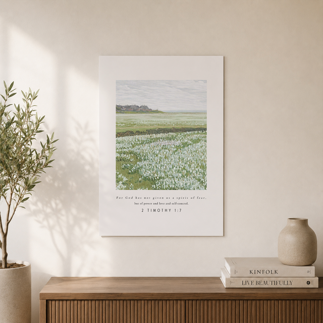 2 Timothy 1:7 Christian Wall Art, Floral Meadow Faith Scripture Poster - Format: Unframed Paper Poster