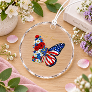 250 Years America Faith Cross Butterfly Glass Ornament - Material: Circle Glass Ornament