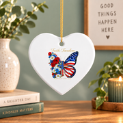 250 Years America Faith Cross Butterfly Glass Ornament - Material: Heart Ceramic Ornament