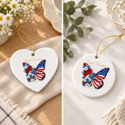 250 Years America Faith Cross Butterfly Glass Ornament - Material: Heart Ceramic Ornament