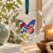 250 Years America Faith Cross Butterfly Glass Ornament - Material: Heart Glass Ornament