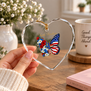 250 Years America Faith Cross Butterfly Glass Ornament - Material: Heart Glass Ornament