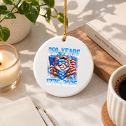 250 Years American 1776 USA Cat Patriotic 4th July Glass Ornament - Material: Circle Ceramic Ornament