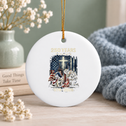 250 Years Christian Cross USA Flag Glass Ornament - Material: Circle Ceramic Ornament