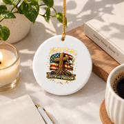 250 Years Faith Freedom Cross Patriotic Glass Ornament - Material: Circle Ceramic Ornament