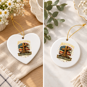 250 Years Faith Freedom Cross Patriotic Glass Ornament - Material: Heart Ceramic Ornament