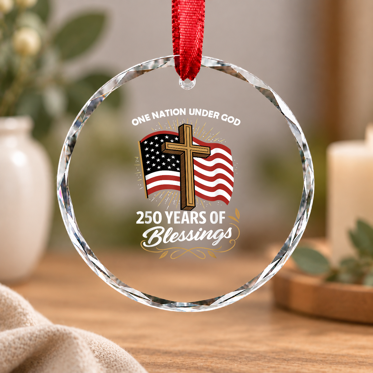 250 Years Of Blessings Christian Faith Glass Ornament - Material: Circle Glass Ornament