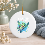 2nd Birthday Sea Turtle Ocean Animal Keepsake Glass Ornament - Material: Circle Ceramic Ornament