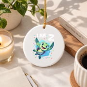 2nd Birthday Sea Turtle Ocean Animal Keepsake Glass Ornament - Material: Circle Ceramic Ornament