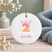 2nd Birthday Sweet Ice Cream Celebration Glass Ornament - Material: Circle Ceramic Ornament