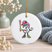 3rd Birthday Baseball Ice Cream Drip Celebration Glass Ornament - Material: Circle Ceramic Ornament