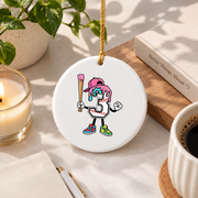 3rd Birthday Baseball Ice Cream Drip Celebration Glass Ornament - Material: Circle Ceramic Ornament