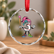 3rd Birthday Baseball Ice Cream Drip Celebration Glass Ornament - Material: Circle Glass Ornament